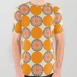 Flower Circle Checkerboard in Orange All Over Graphic Tee