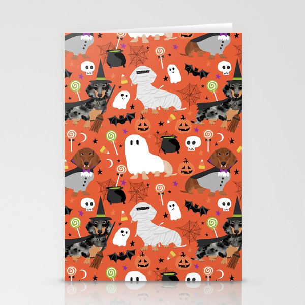 Dachshund dog breed halloween cute pattern doxie dachsie dog costumes Stationery Cards