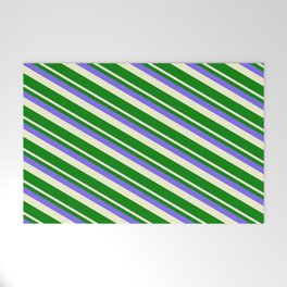 [ Thumbnail: Medium Slate Blue, Light Yellow, and Green Colored Stripes Pattern Welcome Mat ]
