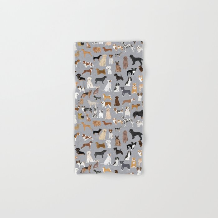 Mixed Dog lots of dogs dog lovers rescue dog art print pattern grey poodle shepherd akita corgi Hand & Bath Towel