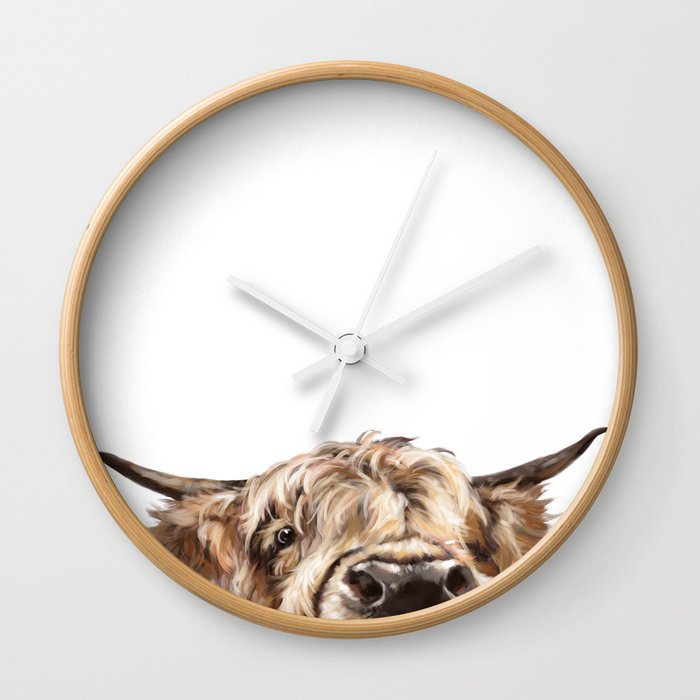Peeking Highland Cow Wall Clock
