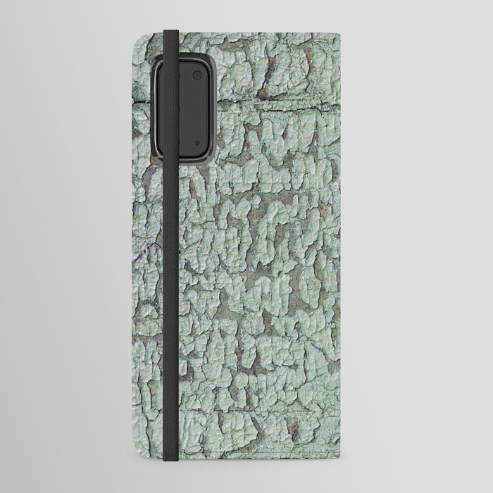 Part of wood with peeled green paint, abstract texture Android Wallet Case
