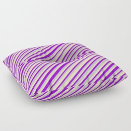 [ Thumbnail: Dark Violet, Grey, and Beige Colored Striped Pattern Floor Pillow ]