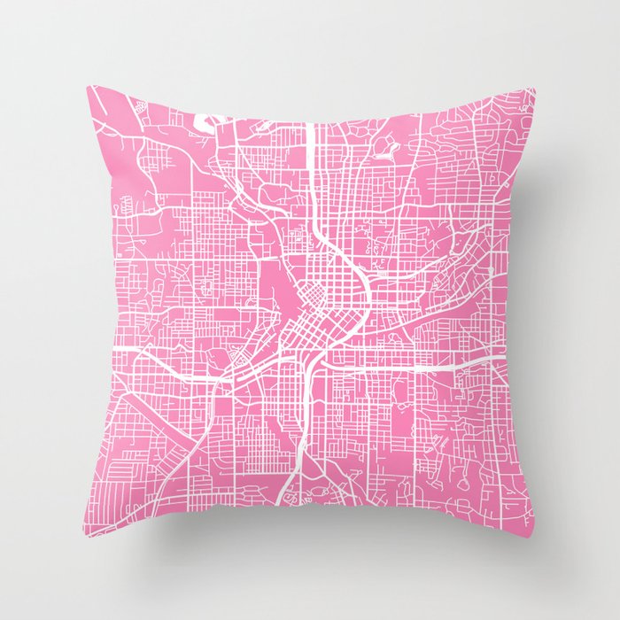 Atlanta map pink Throw Pillow
