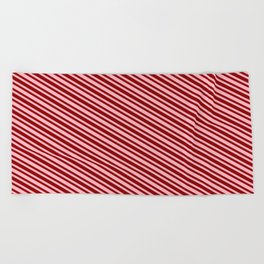 [ Thumbnail: Light Pink & Dark Red Colored Pattern of Stripes Beach Towel ]