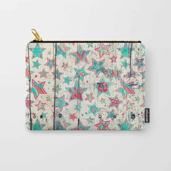 Grunge Stars on Shabby Chic White Painted Wood Carry-All Pouch