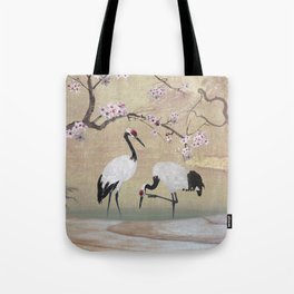 Cranes Under Cherry Tree Tote Bag