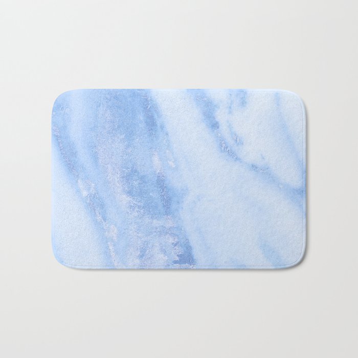 Shimmery Pure Cerulean Blue Marble Metallic Bath Mat