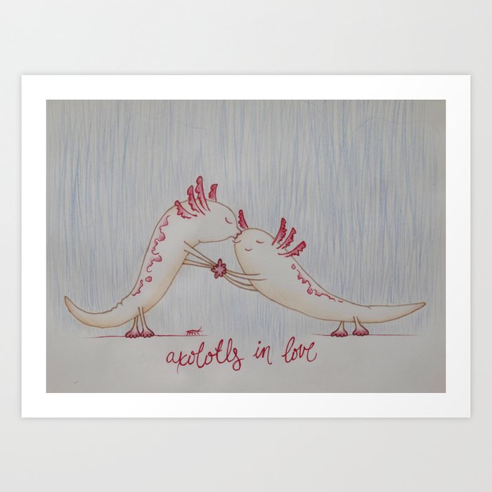 Axolotls in Love Art Print