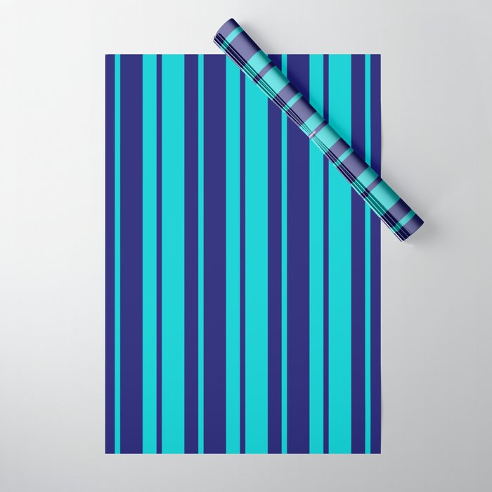 Dark Turquoise & Midnight Blue Colored Striped Pattern Wrapping Paper