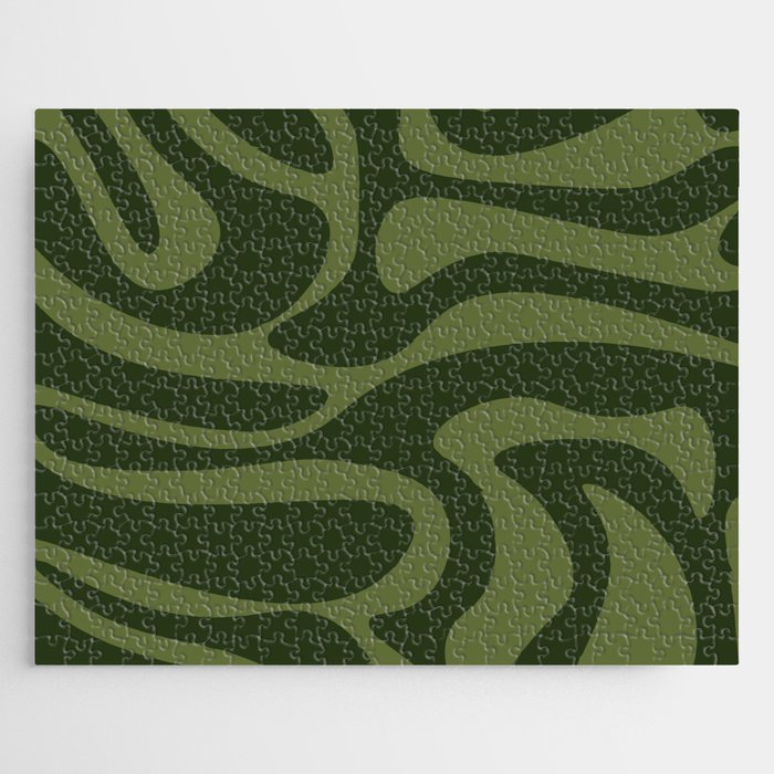 Retro Style Abstract Background - Pine Tree and Dark Olive Green Jigsaw Puzzle