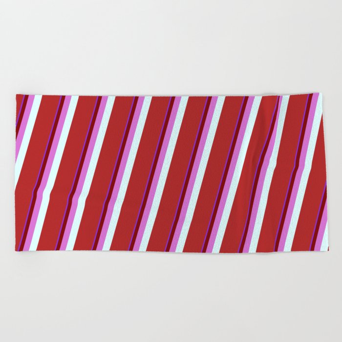 Eyecatching Purple, Maroon, Orchid, Light Cyan, and Red Colored Lined/Striped Pattern Beach Towel