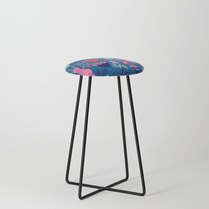 Plant Lady Paradise – Blue & Pink Counter Stool