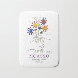 Picasso Exhibition - Mains Aus Fleurs (Hands with Flowers) 1958 Artwork Bath Mat | Bouquet, Flowers, Hand, Surrealism, Ruiz, Painting, Pikaso, Trending, Cubist, Famous 