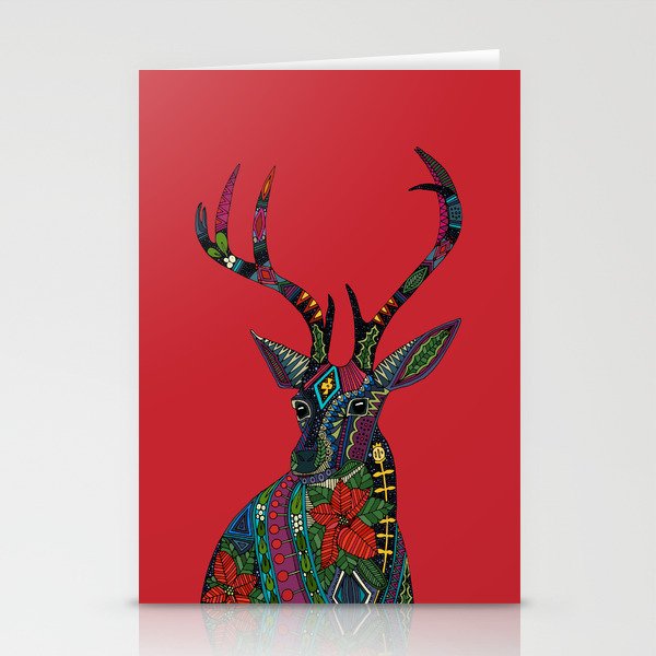 poinsettia deer red Stationery Cards