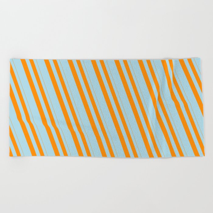 Dark Orange & Light Blue Colored Lined Pattern Beach Towel