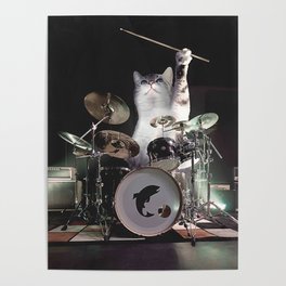 Drumming Drummer Cat Poster