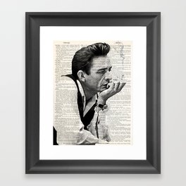 Johnny Cash smoking a cigarette over Vintage Dictionary Page Gerahmter Kunstdruck | Vintage, Pop Art, Black and White, Mixed Media 