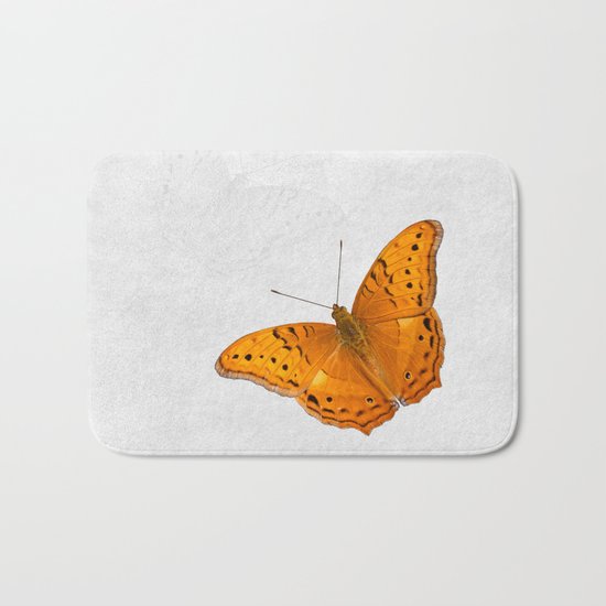Butterfly and ghost on textured white Bath Mat