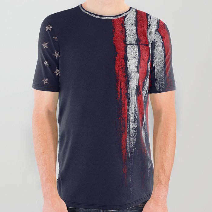 Red & white American flag on Navy ink All Over Graphic Tee
