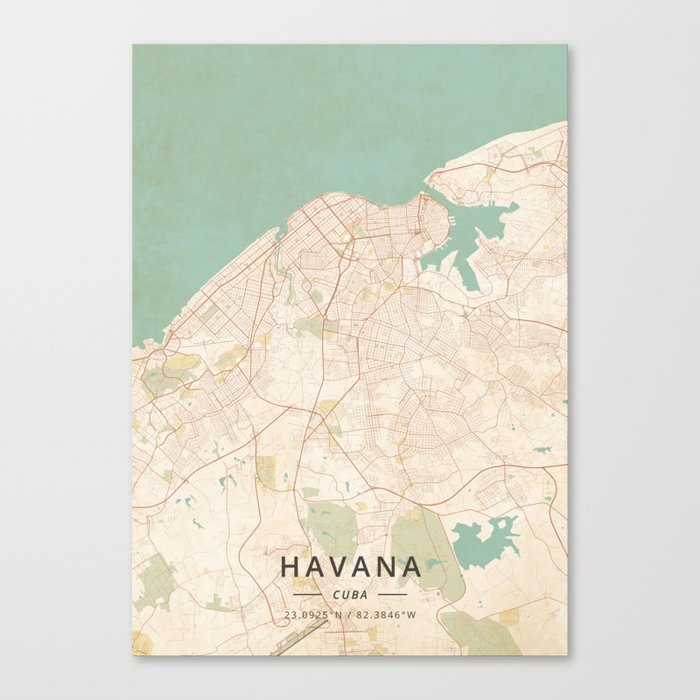 Havana, Cuba - Common Map Canvas Print by means of designermapart picture relating to Printable Map of Havana known as Havana, Cuba - Basic Map Canvas Print via designermapart