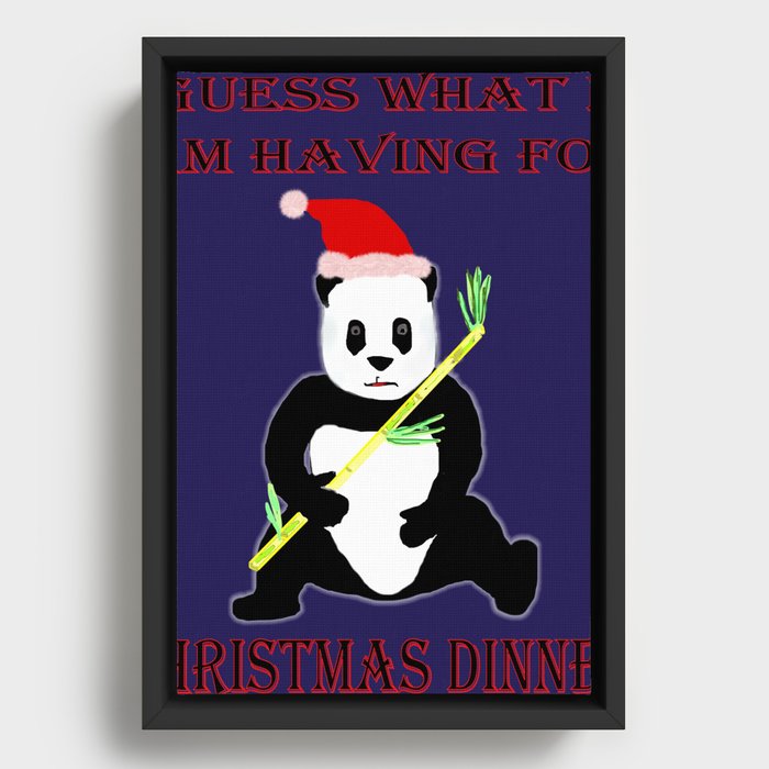 Christmas Panda has bamboo for dinner Framed Canvas