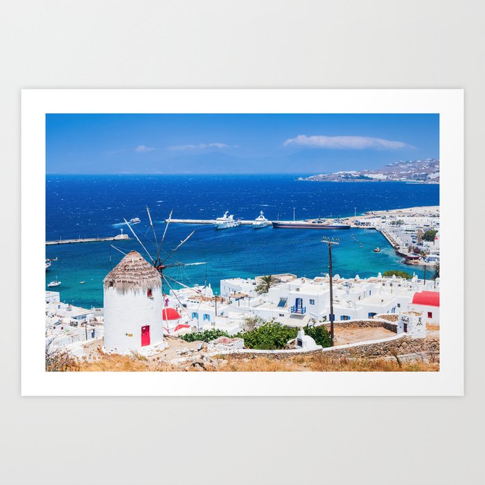 Mykonos, Greece. Panoramic view of Mykonos town, Cyclades islands. Art Print