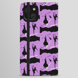 Two ballerina figures in black on violet paper iPhone Wallet Case