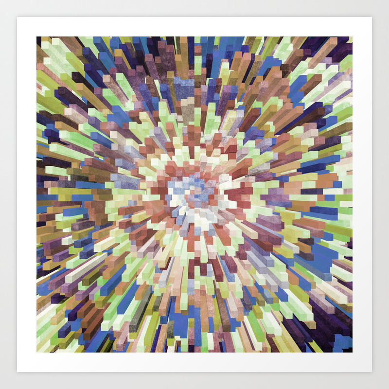 Abstract 3d Blocks Green Blue Art Print By Melodyrosemedia