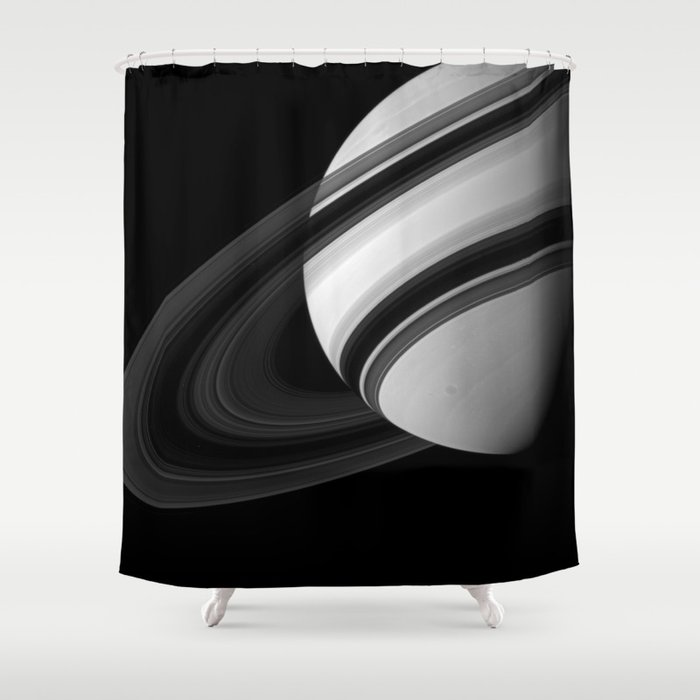 Saturns Rings Cassini Huygens Orbiter Black and White Image Shower Curtain