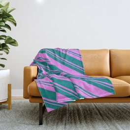 [ Thumbnail: Teal and Violet Colored Striped/Lined Pattern Throw Blanket ]
