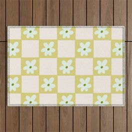 Floral Checkered Spring - Lime and Green Outdoor Rug
