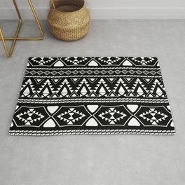 Abstract Vintage Black and White Tribal Inspired Print Rug