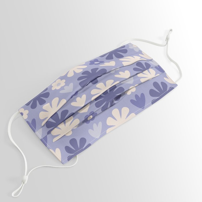 Scandi Floral Grid Retro Flower Pattern Light Periwinkle Purple and Cream Face Mask