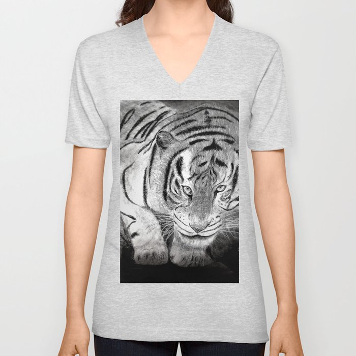 Tiger Gaze Art Print V Neck T Shirt
