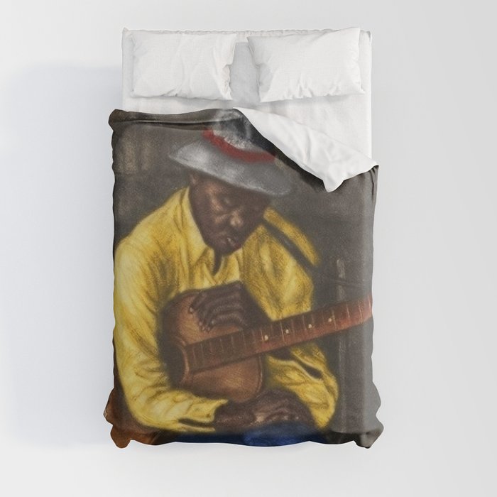 African American Masterpiece Sleepy time down south with guitar portrait painting by Saul Kovner Duvet Cover