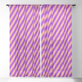 [ Thumbnail: Light Salmon and Dark Violet Colored Striped Pattern Sheer Curtain ]