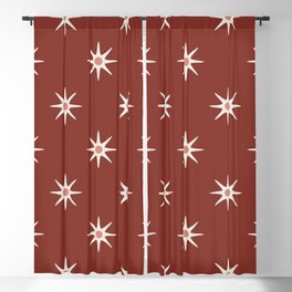 Atomic mid century retro star flower pattern in red background Blackout Curtain