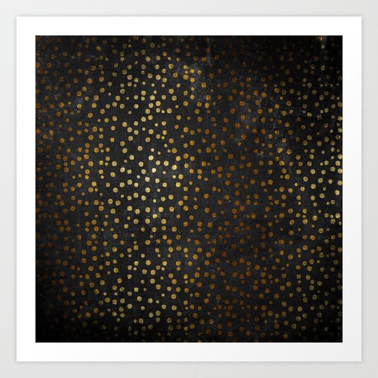 Gold polkadots dots on black backround-Elegant and Luxury Design Art Print