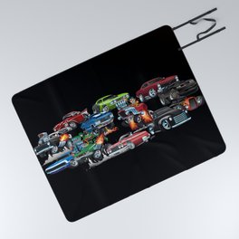 Car Madness! Muscle Cars and Hot Rods Cartoon Picnic Blanket