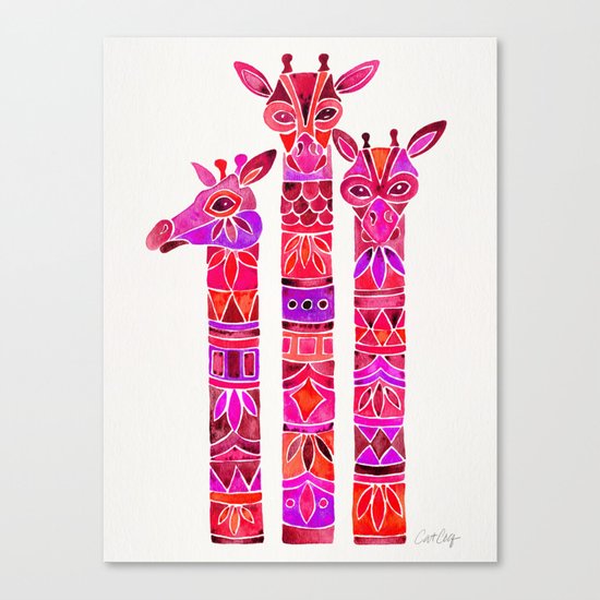 Giraffes – Magenta Ombré Canvas Print