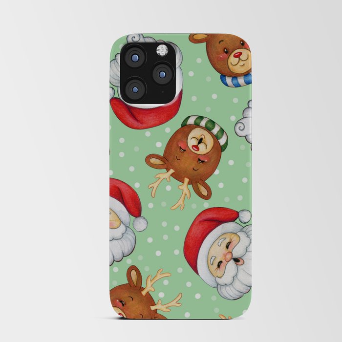 Watercolor Cute Seamless Pattern with Santa Claus and Reindeers iPhone Card Case