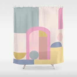 Modern Pastel Architecture Shapes in Pink, Yellow, and Blue Shower Curtain