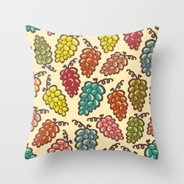 JUICY GRAPES FRESH RIPE FRUIT in RETRO MULTI-COLORS WITH BROWN Throw Pillow
