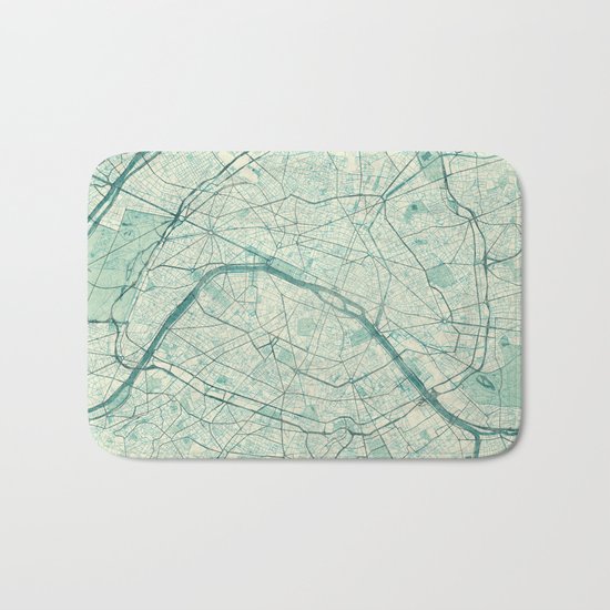 Paris Map Blue Vintage Bath Mat