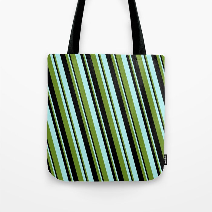 Green, Black & Turquoise Colored Lines Pattern Tote Bag