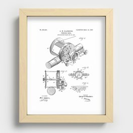 Fishing Reel Patent - Fishing Rod Art - Black And White Recessed Framed Print