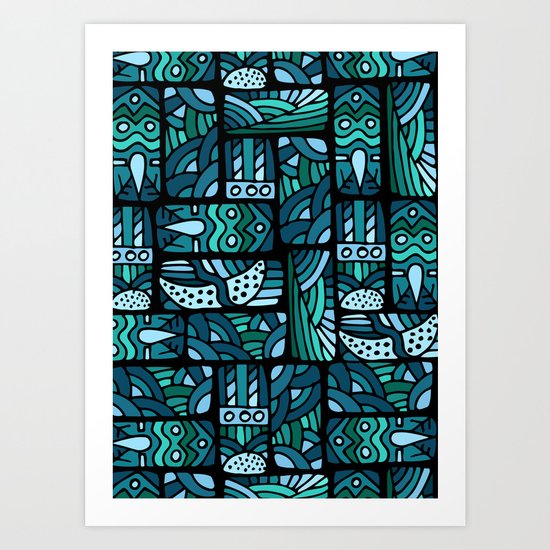 Ethnic blue pattern Art Print