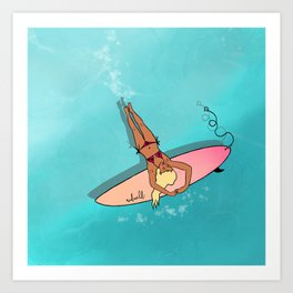 The Ocean Is My Happy Place | Surfer Girl Illustration Art Print