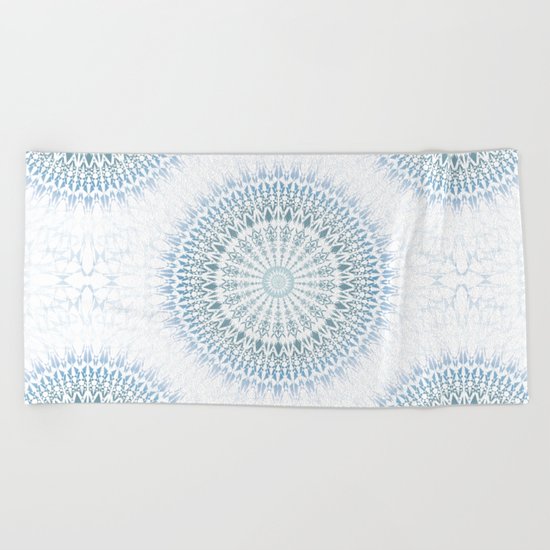Grayish Blue White Mandala Beach Towel